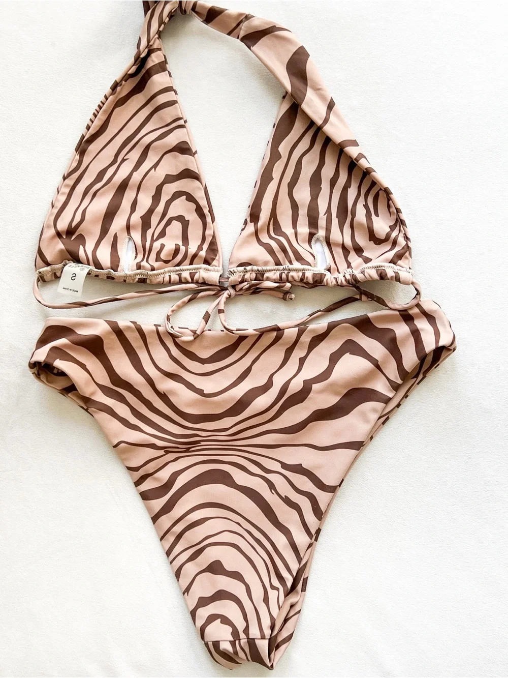 Aurielle Tan and Brown Zebra Halter Bikini Set - Small
